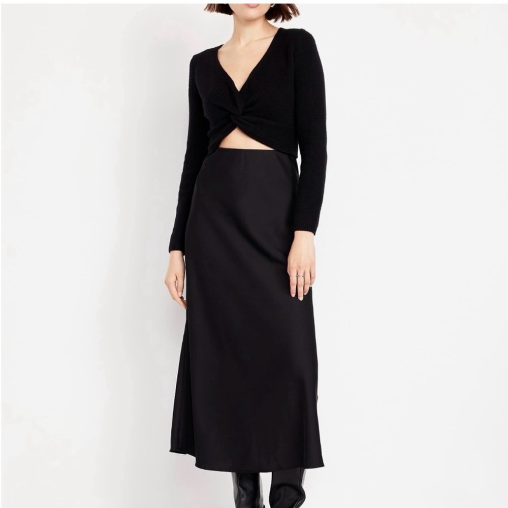 Old Navy Black Satin Maxi Skirt